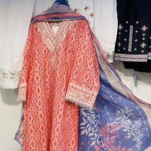 AghaNoor Lawn dress – Peach