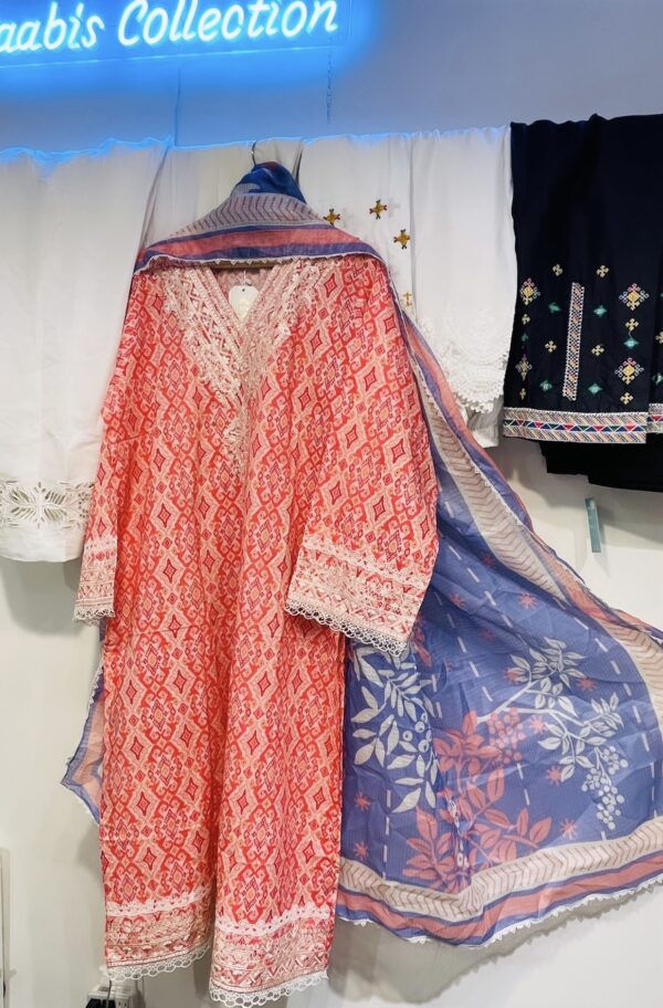 AghaNoor Lawn dress – Peach