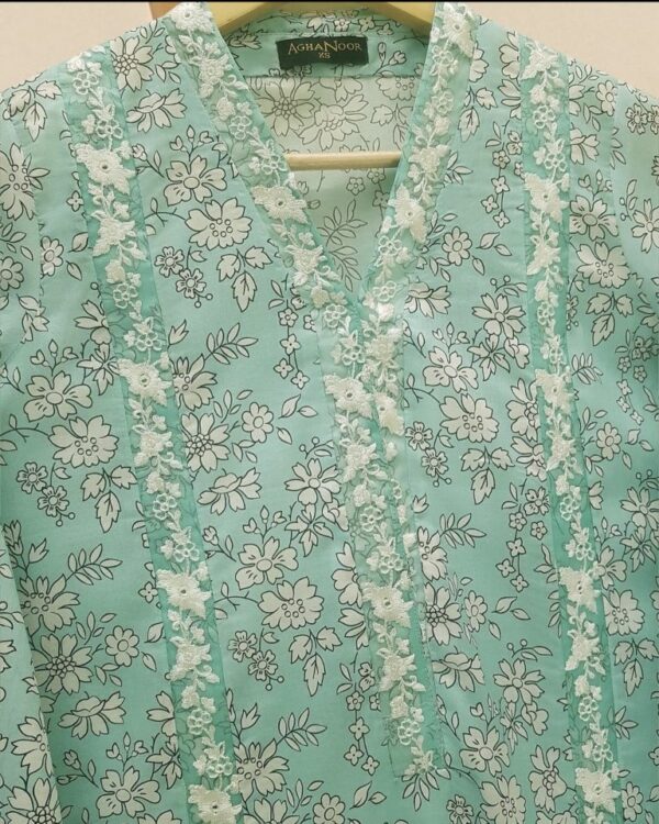 AghaNoor Lawn Dress – Mint - Image 3