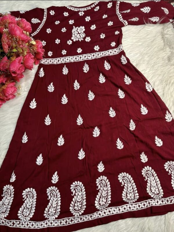 Indian Lukhnowi Chikenkari Gown - Image 2